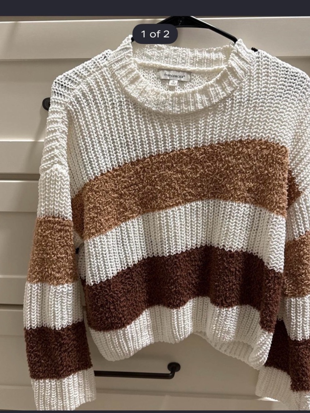 Francesca's Cream, Tan & Brown Striped Turtleneck Sweater